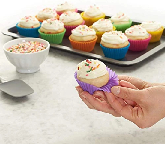 NIDY® 12Pcs Silicone Baking Cups Reusable Cupcake Liners Nonstick Cake Molds Cupcake Holder Muffin Cups Rainbow Colors Cupcake Pan Muffin Cup