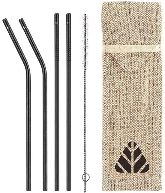 Rusabl Stainless Steel Black Straws - Black