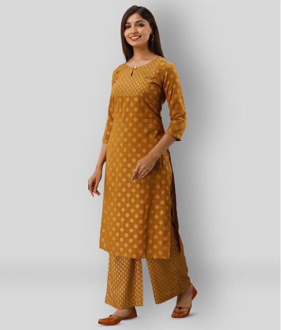 MAUKA - Gold Straight Rayon Womens Stitched Salwar Suit ( Pack of 1 ) - XS