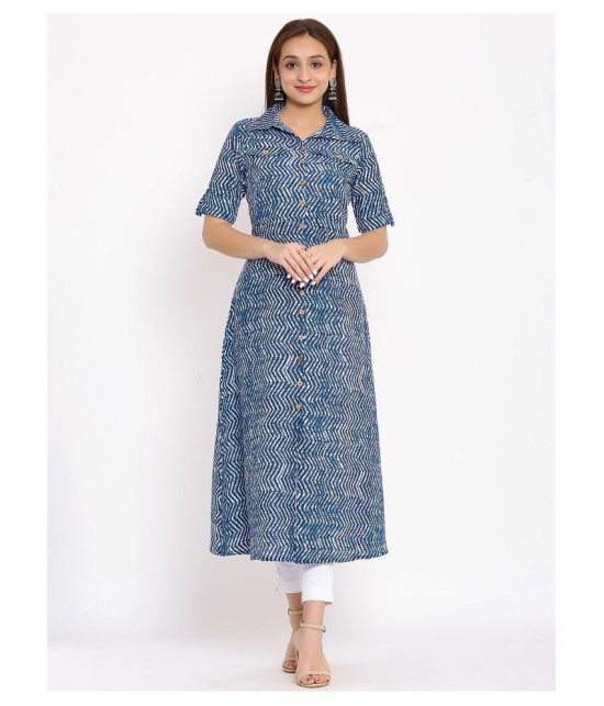 FabbibaPrints - Blue Cotton Blend Womens Flared Kurti ( Pack of 1 ) - L