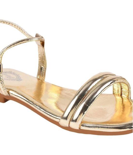 Shoetopia Embellished Backstrap Golden Flat Sandals For Girls - None