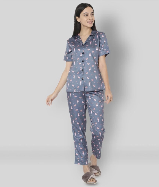 Smarty Pants - Grey Melange Satin Womens Nightwear Nightsuit Sets ( Pack of 1 ) - L