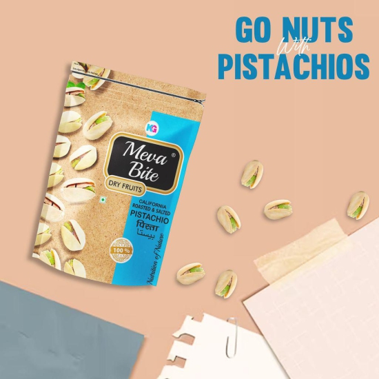 MEVABITE Roasted and Salted California Pistachios - 200 Grams | 100% Pure and Organic Dry Fruit and Nuts