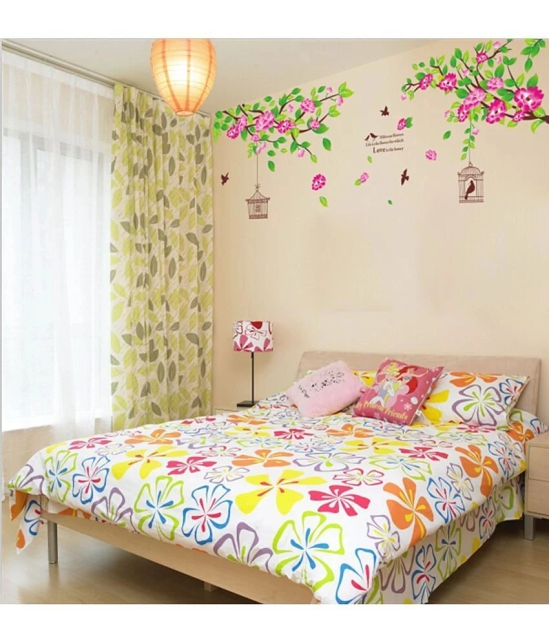 Asmi Collection Wall Stickers Summer Tree Cage Flowers Nature Sticker ( 100 x 180 cms )