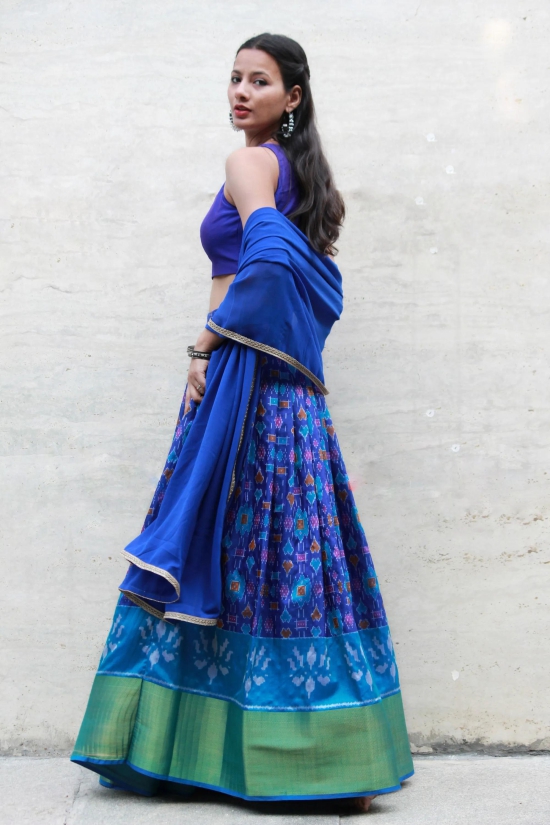 Blue Silk Patola Lehenga Set