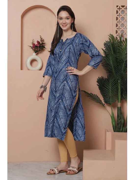 Rajnandini Cotton Blend Printed Straight Womens Kurti - Blue ( Pack of 1 ) - None