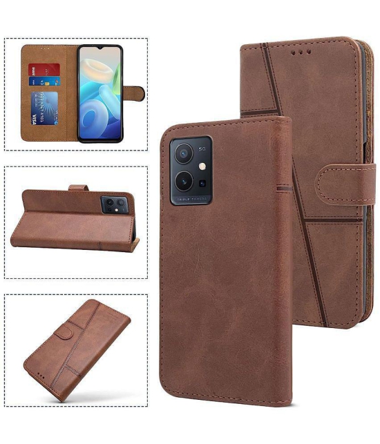 NBOX - Brown Flip Cover Artificial Leather Compatible For Vivo Y75 ( Pack of 1 ) - Brown