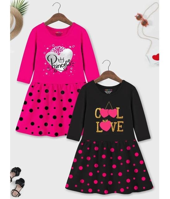 Trampoline Black & Pink Cotton Blend Girls A-line Dress ( Pack of 2 ) - None