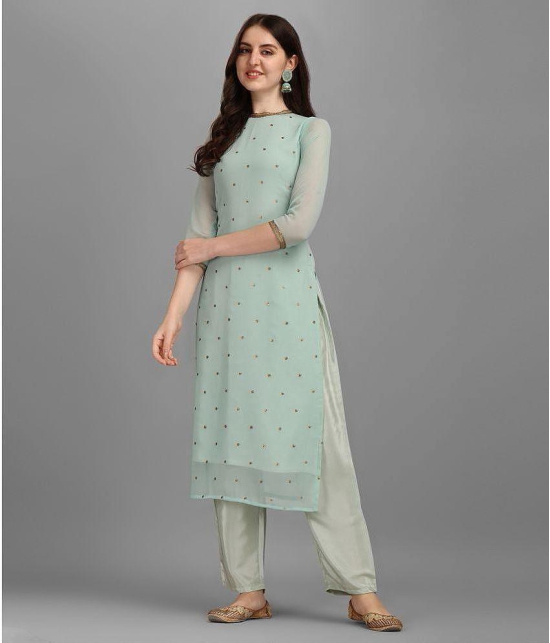 Hritika - Sea Green Straight Georgette Women''s Stitched Salwar Suit ( Pack of 1 ) - None