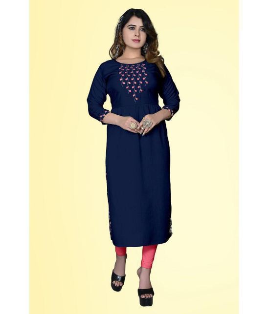 haya fashion - Navy Rayon Women's Straight Kurti ( Pack of 1 ) - None