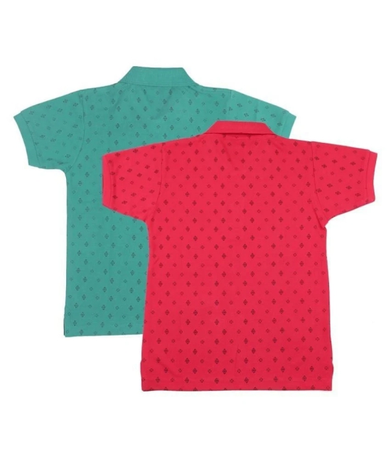 Neuvin Printed Cotton Green & Red Polo TShirts for Boys Pack of 2 - None