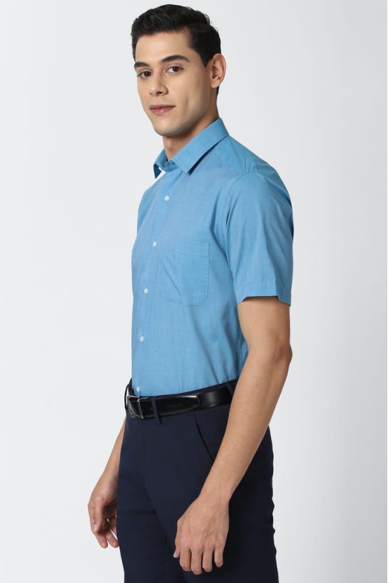 Men Blue Regular Fit Formal Half Sleeves Formal Shirt