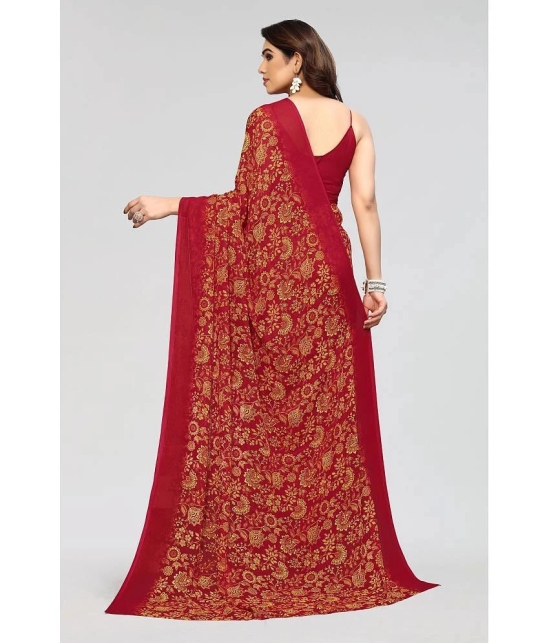 Anand Sarees Georgette Printed Saree Without Blouse Piece - Red ( Pack of 1 ) - Red