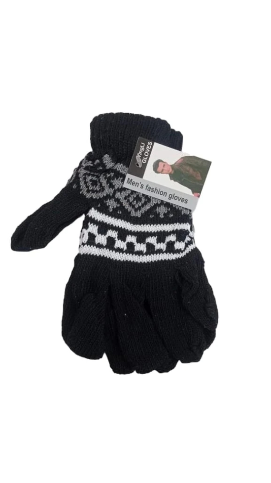 Mens Winter Warm Knitted Gloves with Geometric Pattern