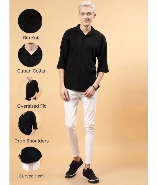 Rigo Cotton Blend Oversized Fit Solids Half Sleeves Mens Casual Shirt - Black ( Pack of 1 ) - None