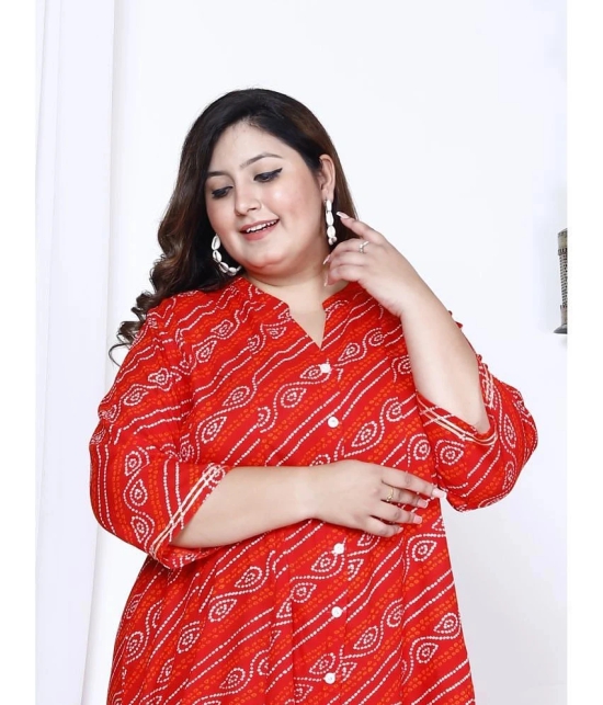 Swasti Cotton Blend Printed Flared Womens Kurti - Red ( Pack of 1 ) - None