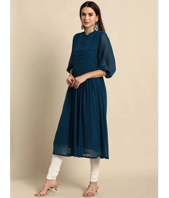 Janasya - Blue Chiffon Womens Flared Kurti ( Pack of 1 ) - None