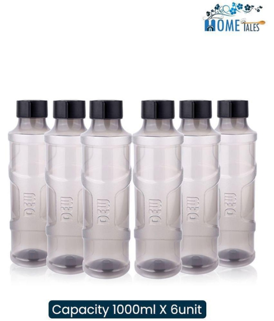 HOMETALES Dew Grey Fridge Water Bottle 1000 mL ( Set of 6 ) - Grey