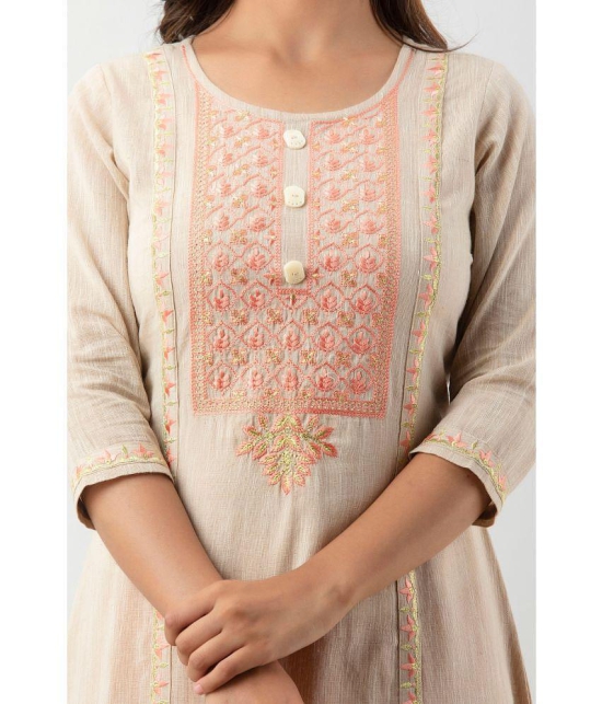 MAUKA - Beige Cotton Womens A-line Kurti ( Pack of 1 ) - None