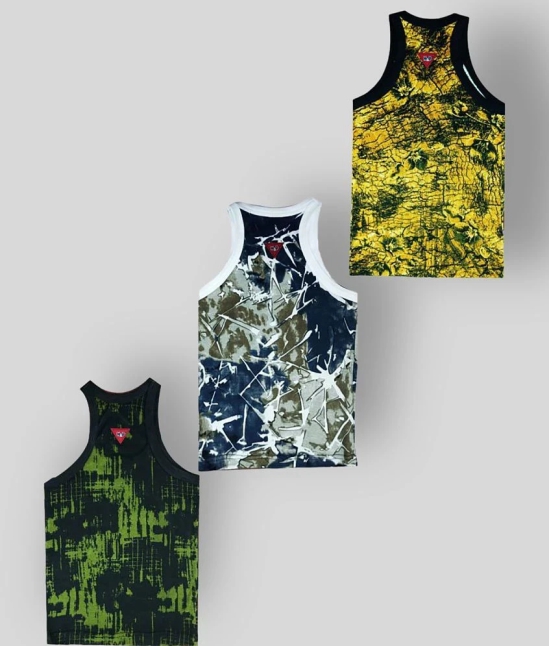 HAP - 100% Cotton Printed Multi Color Boys Vest ( Pack of 3 ) - None