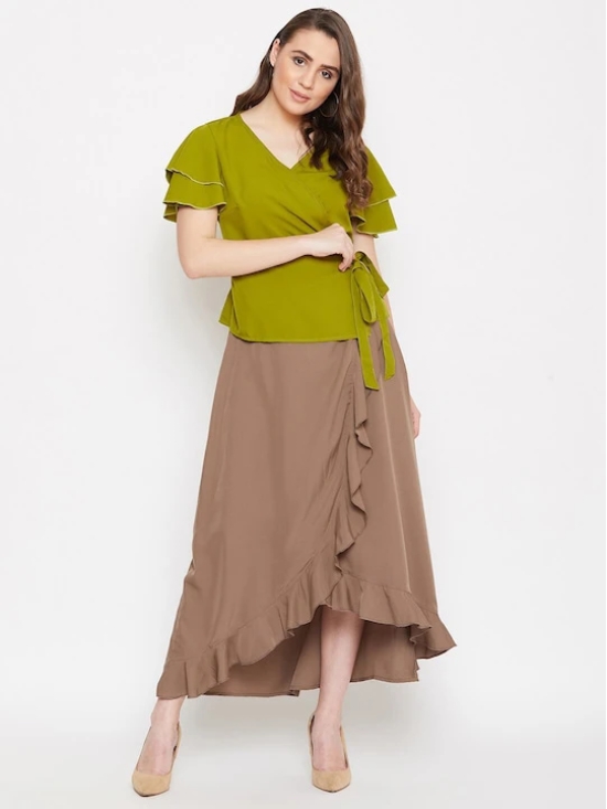 Women Green & Brown Overlapping Top with Ruffled Skirt