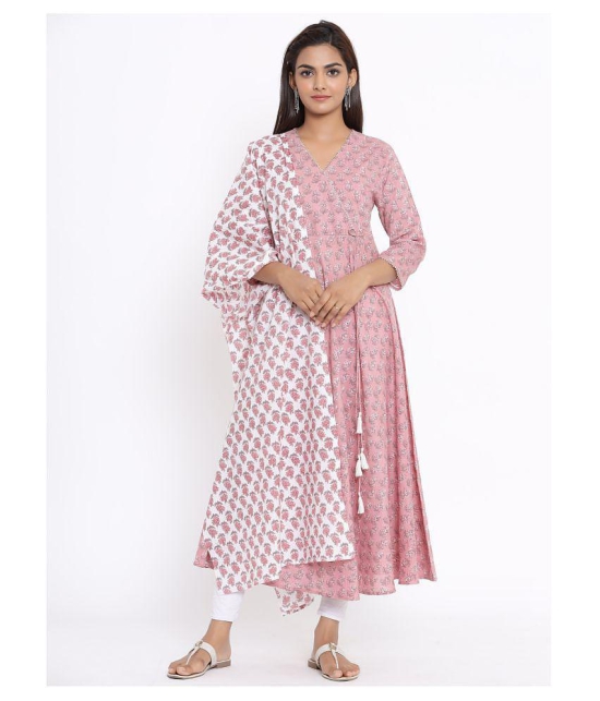 miravan Pink Cotton Anarkali Kurti - 3XL