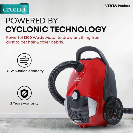 Croma 1600 Watts Dry Vacuum Cleaner (3.5 Litres Tank, Red)