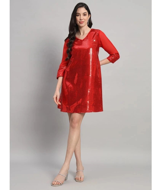 Curvydrobe Georgette Embellished Mini Womens A-line Dress - Red ( Pack of 1 ) - None