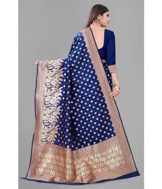 Gazal Fashions Banarasi Silk Embellished Saree With Blouse Piece - Navy Blue ( Pack of 1 ) - Navy Blue