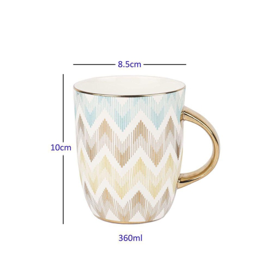 Femora India Pastel Chevron Fine Bone China Coffee Mugs, Tea Mugs, Ceramic Tea Cups (360 ml, Golden) - 2 Pcs Set