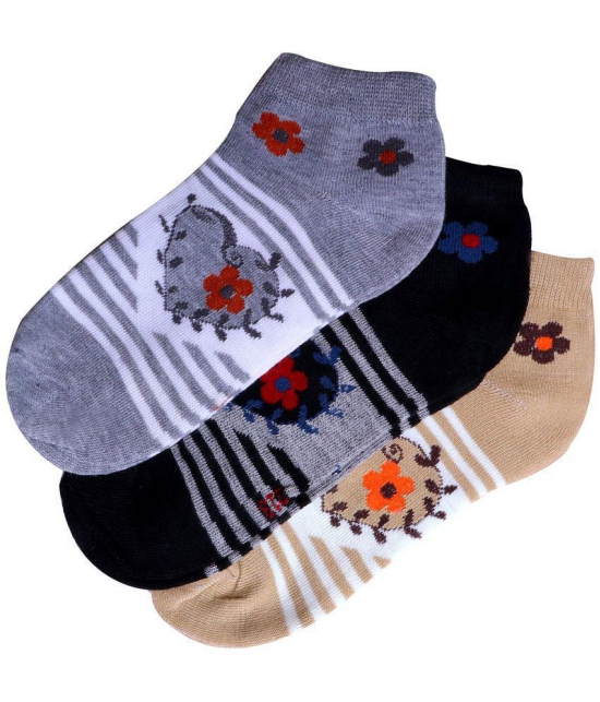 SELETA - Multicolor Cotton Blend Women's Ankle Length Socks ( Pack of 3 ) - None