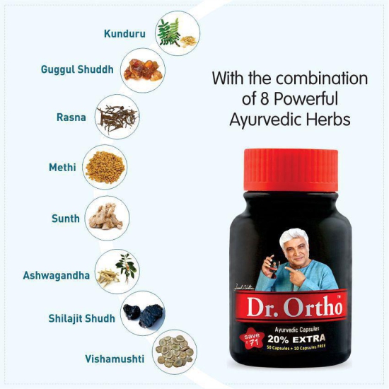 Dr Ortho Joint Pain Relief Capsules 60Caps, (Ayurvedic Medicine Helpful in Joint Pain, Back Pain, Knee Pain, Neck Pain) - Ayurvedic Capsules