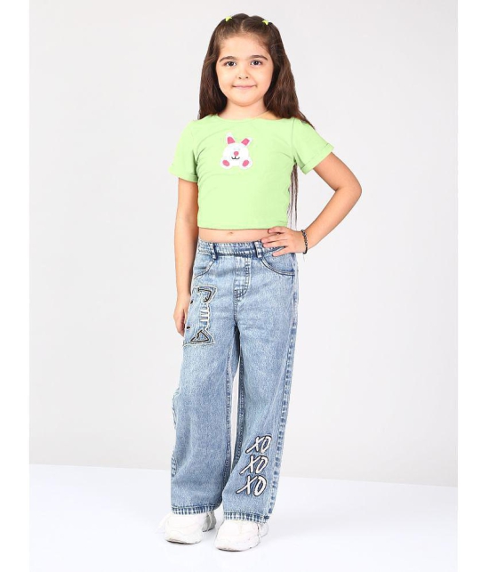 Naughty Ninos Girls Medium Blue Denim Embroidered Flared Pants - None