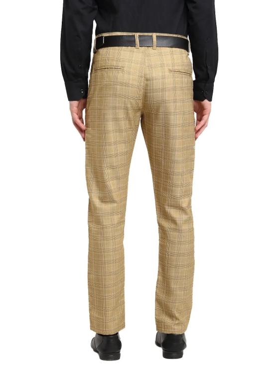 Indian Needle Men's Beige Cotton Checked Formal Trousers-30 / Beige