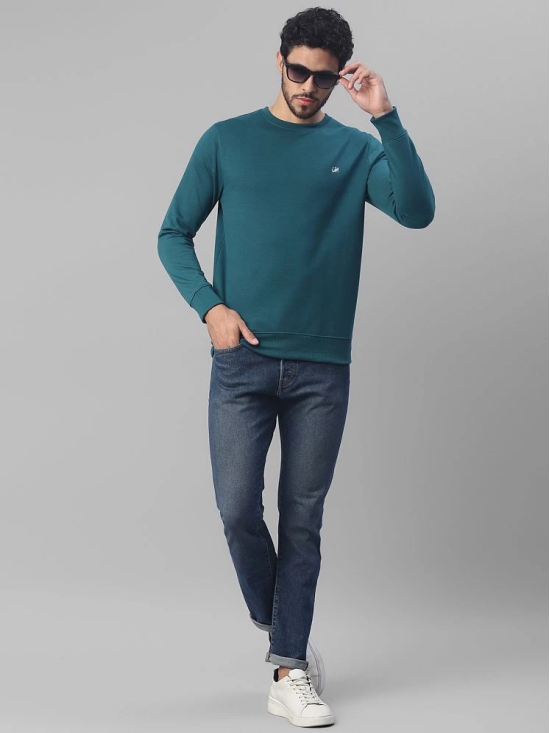 UrbanMark Men Regular Fit Solid Full Sleeves Round Neck Fleece Sweatshirt-Teal Blue - None