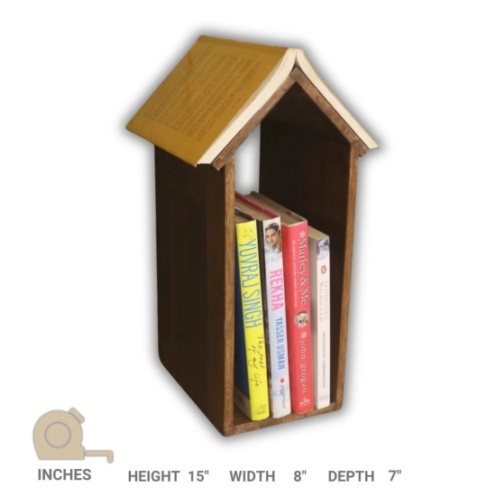 Barish Home DECORS - Book Rack | House-Shaped Bookshelf | Spacious & Compact Handcrafted with Rubberwood | Book Rack Shelf Wooden for Home Library Study Living Room | 38 x 17 x 20