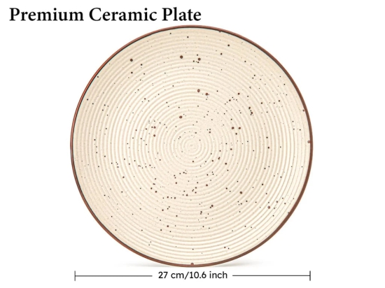 Handcrafted Reactive Glaze Ceramic Dinner Plates, 6 Pieces Serving for 6, Microwave and Dishwasher Safe, Bone-ash Free, Full Plate Set Crockery for Dining and Gifting, Begie