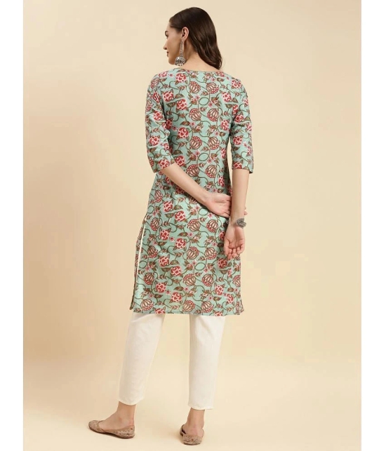 Rangita Women Sea Green Cotton Printed Knee Length Straight Kurti - None