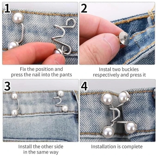 KIT & CO Pant Waist Tightener Instant Jean Buttons for Loose Jeans Pants Clips for Waist Detachable Jean Buttons Pins No Sewing Waistband Tightener