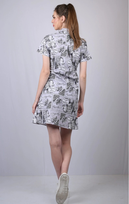 OWO THE LABEL Paper Print Collared Neckline Dress (OTL-DRS1020)-Grey / M