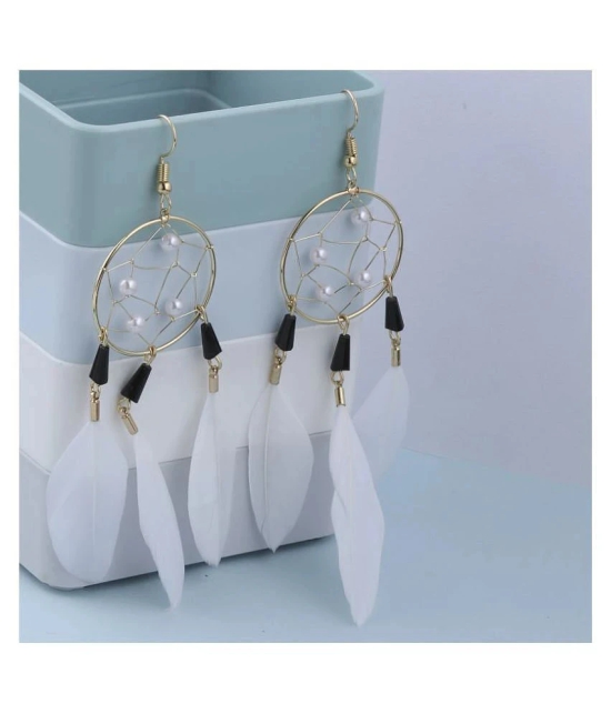 Silver Shine - White Drop Earrings ( Pack of 1 ) - White