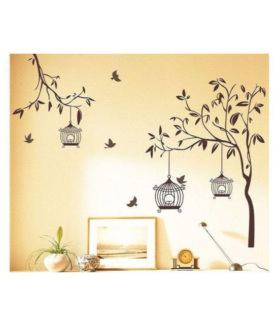 Asmi Collection Tree Birds and Cage Nature Sticker ( 110 x 140 cms )