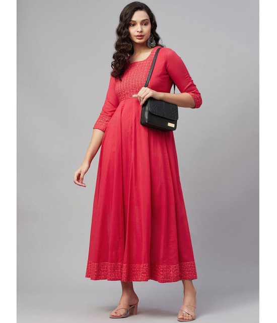 AMIRA''S INDIAN ETHNICWEAR - Red Cotton Women''s Fit & Flare Dress ( Pack of 1 ) - None