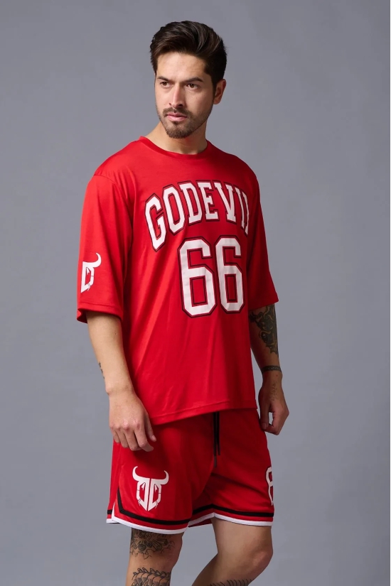 Go Devil 66 Printed Red Polyester Co-ord Set for Men XXL