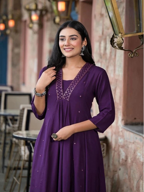 Juniper Rayon Solid Flared Womens Kurti - PURPLE ( Pack of 1 ) - None