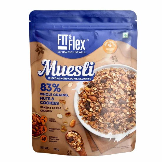 Fit & Flex Muesli Choco Almond Cookie Delight (210g) | Pack of 2 | Low Added Sugar | Zero Cholesterol