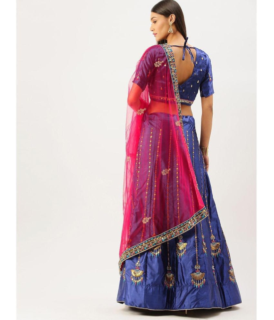 Om Shantam Sarees Blue,Pink Silk Blends Chaniya Choli Semi Stitched Lehenga Single - Free Size