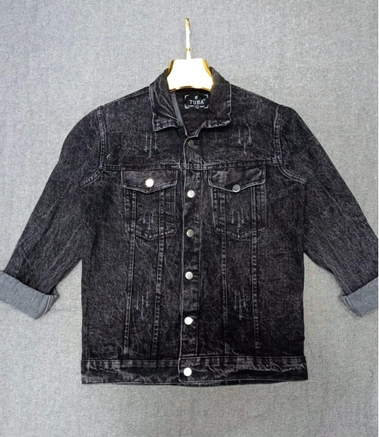 Men Black Slim Fit Brand Print Denim Jacket