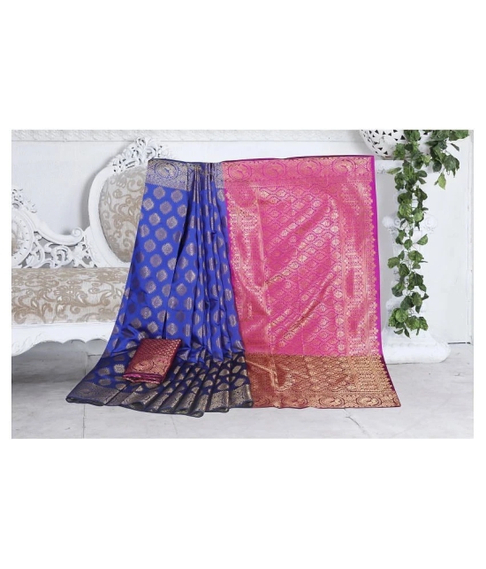 Gazal Fashions Blue Banarasi Silk Saree -