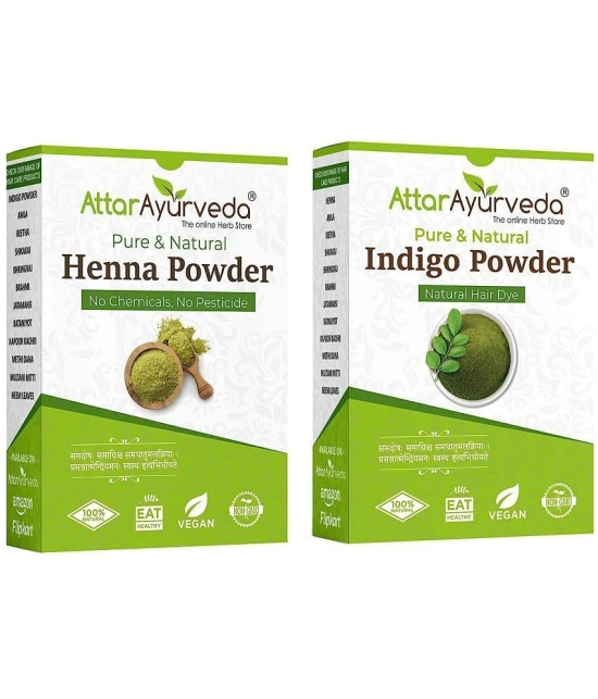 Attar Ayurveda Natural Dye for Black Hair (Henna & Indigo leaves powder combo pack 400 grams)